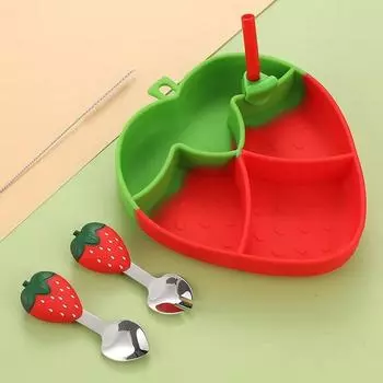 Креативный детский набор столовых приборов со вкусом клубники Детская посуда из нержавеющей стали Посуда для дошкольников Посуда для детского питания Кормление Spoo розовый