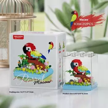 Creative Building Blocks Cute Parrot Bird Acrylic Box Art Toys Gift For Children For Girls Macaw-212Pcs