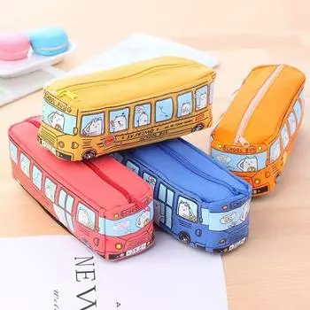 Creative cartoon bus pencil case bus shape pencil case student cute pencil case canvas