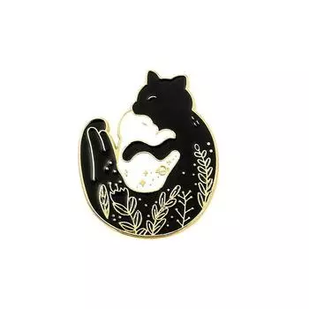 Creative Cartoon Cats Lapel Pin Cute Black White Cats Brooch Metal Enamel Badge Best Friends Style 1