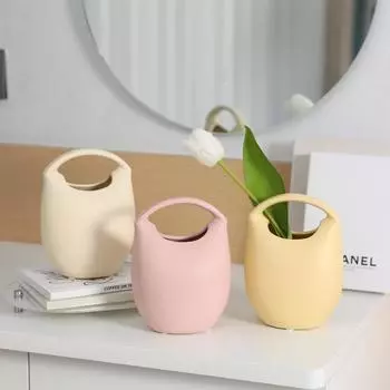 Creative Ceramic Bag Ins Cream Style Vase Decoration Living Room Dry Flower Arrangement Dining Table TV Cabinet Soft Decoration