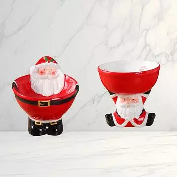 Creative Ceramic Bowl for Pets Featuring Santa Claus Design, Designed to Prevent Tipping with a High Footed Base, Adding a Festive Touch to Your Cat 2pcs