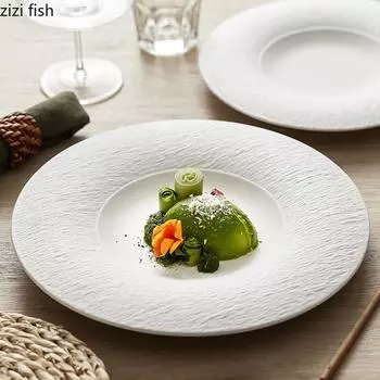 Creative Ceramic Steak Sushi Plate Round Cooking Dishes Simple Home Kitchen Solid Color Cutlery Dinner Plates Snack Dessert Tray