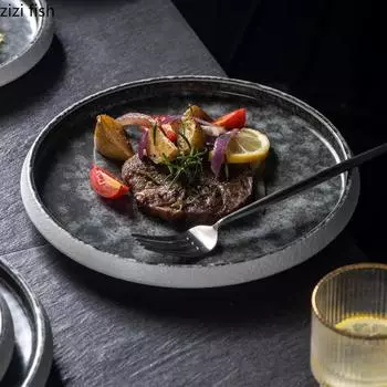 Creative Circular Ceramic Flat Plate Steak Plate Pasta Plate Dessert Snack Plates Sushi Plates Restaurant Specialty Tableware