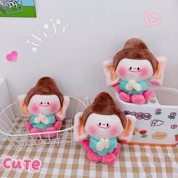 Creative Cute Buddha Plush Keychain Magnetic Soft Stuffed Doll Keyring Funny Cartoon Pendant Bag Decoration Accessories Gifts
