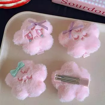 Creative Cute Star Bowknot Plush Hairpin Keychain Pendant Kawaii Keyring Backpack Decoration Hair Accessories Gifts