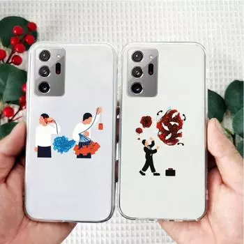 Creative Design Hand Drawns Phone Case For Samsung S20 S22 S30 S10 E 20 Fe Note 10 Pro A12 A42 A71 A91 M32 Transparent Cover Galaxy S10