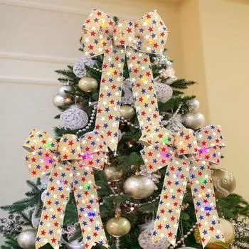 Creative DIY Christmas Tree Luminous Bow LED light Glowing Christmas Bowknot Luminous Large Xmas Bow Knot Party Favors Pendant 17cm