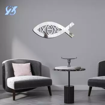 Creative fish-shaped mirror acrylic wall sticker self-adhesive decoration bedroom living room wall cabinet
