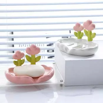Creative Floral Soap Box Draining Non-slip Soap Dish Bathroom Accessories Sea White Soap Holder for Home Bath белый