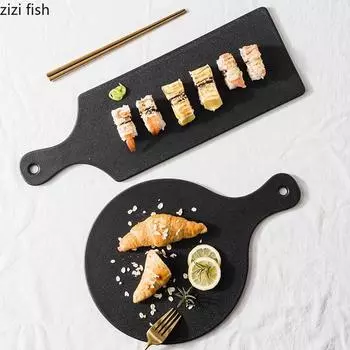 Creative Frosted Ceramic Handle Flat Plate Sushi Plate Dessert Plates Bread Plates Molecular Cuisine Specialty Tableware