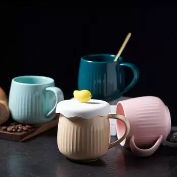 Creative Fruit Styling Mug With Lid Spoon Cute Mugs Coffee Cups Ceramic Coffee Cup to Go Couple Gift Cup for Tea Drinkware Set 300ml