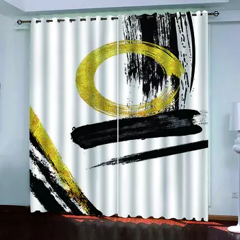 Creative Gold Black Art Prints 3D Printed Blackout Curtain For Kids Girl Bedroom Living Room Decoration Window Treatment Drapes W70xH160cmx2&Grommet Top