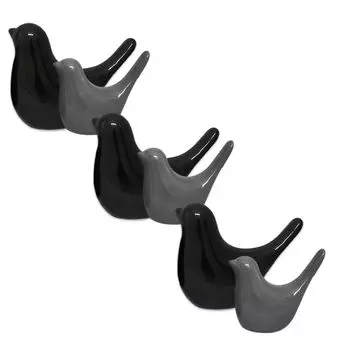 Creative Grey and Black Glossy Ceramic Birds Figurines Home Decorations Accessories Party (Pack of 6, Black & Grey)