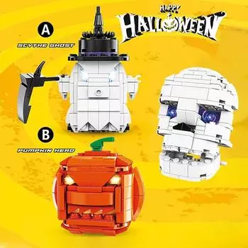 Creative Halloween Gift Pumpkin Dryad Demon Group Building Blocks Diy Christmas Toys Lighting Brick Set For Children Gifts