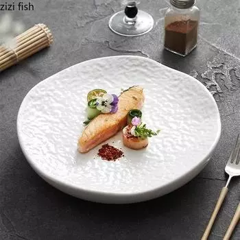 Creative Irregular Stone Pattern Ceramic Insulation Plate Pure White Dessert Plate Snack Plate Sushi Plates Specialty Tableware