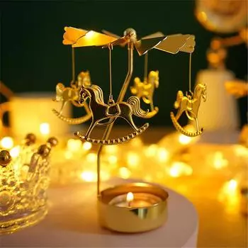 Creative Metal Candle Holder Spinning Carousel Tea Light Cup Standing Lamp Rack Gift Wedding Christmas New Year Party Decoration