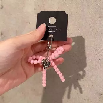 Creative Personality Black White Dice Keychains Beaded Bow Pendant Heart Keyring Exquisite Backpack Decoration Accessories Gifts