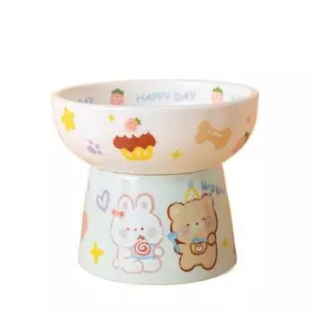 Creative Pet High Foot Bowl Ceramic Dog Food Feeding Basin Food Dispenser Cat Bowl Kitten Puppy