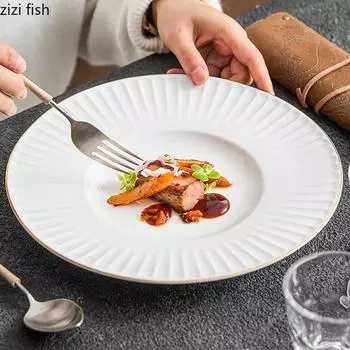 Creative Phnom Penh Ceramic Wide Edge Shallow Plate Pasta Plate Dessert Dish Thick Soup Plate Molecular Food Specialty Tableware