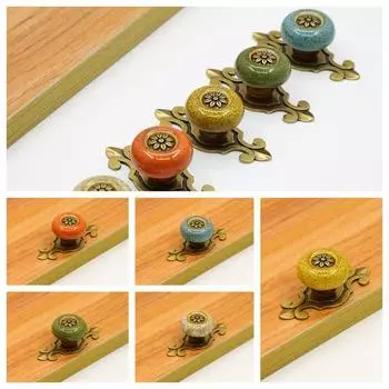 Creative Single Hole Ceramic Knob Ethnic Style Antique Bronze Door Knob Ceramic Flower Pull Handle Cabinet белый