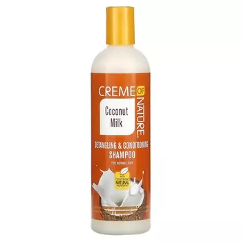 Creme Of Nature, Распутывающий и кондиционирующий шампунь, для нормальных волос, кокосовое молоко, 12 жидких унций (354 мл)