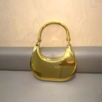 Crescent Dumplings Fashion глянцевая акриловая тяжелая промышленная обеденная сумка Niche Metal Arm женская сумка серебряный