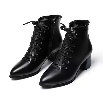 Cresfimix Botas Femininas женские милые черные лакированные кожаные сапоги на шнуровке до колена на высоком каблуке женские повседневные милые осенние сапоги A770 35