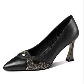 Cresfimix Femmes Talons Hauts Women Classic Comfort Spring & Summer Slip on Heel Shoes Lady Sexy Party Black Crystal Shoes A231 34