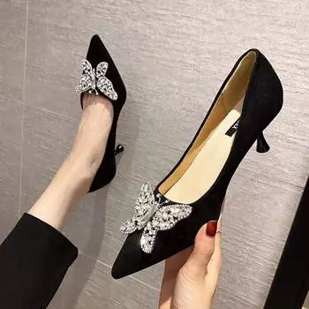 Cresfimix Femmes Talons Hauts женские модные туфли с бабочками и кристаллами и бриллиантами на высоком каблуке для ночных клубов, симпатичные весенние туфли на каблуках 35