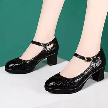Cresfimix Sapatos Femininas Женская мода с рисунком змеиной кожи на квадратном каблуке Женская водонепроницаемая удобная обувь из искусственной кожи A9674 35