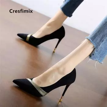 Cresfimix women cute light weight black stiletto for office ladies casual high quality party night club high heel shoes a5828 35