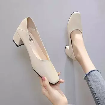 Cresfimix women cute round toe light weight blue slip on square heel shoes lady classic comfort spring office heel shoes a6024 35
