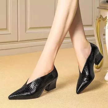 Cresfimix Zapatos Dama Женская мода 6 см каблук с узором змеи без застежек на квадратном каблуке для офисных леди симпатичные туфли-лодочки на каблуке A9165 34