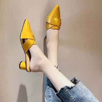 Cresfimix Zapatos De Mujer женские милые остроносые желтые туфли из искусственной кожи с высоким каблуком 5 см для летней офисной вечеринки A9168 35
