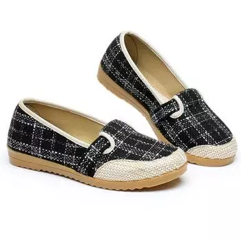 Cresfimix Zapatos De Mujer женские модные черные туфли с круглым носком из парусины с противоскользящей подошвой женские повседневные бежевые клетчатые мокасины A1177 35