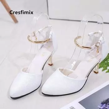 Cresfimix женские модные милые белые туфли из искусственной кожи с пряжкой на высоком каблуке, женские повседневные розовые туфли-шпильки для вечеринок a5776 35