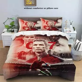 Cristiano Ronaldo-o Постельное белье Комплект пододеяльников Односпальная кровать Двуспальная кровать King Size Комплект постельного белья для взрослых мальчиков Спальня Пододеяльник Наволочка EU Single 135x200cm