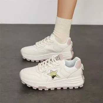 CRLAYDK 2024 New Women s White Platform Sneakers PU Leather Walking Casual Cute Shoes Height Increase Lady Lace Up Tennis 35