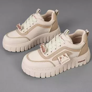 CRLAYDK Designer Women s Platform Sneakers Lug Sole Leather Fashion Skateboard Shoes Casual Walking Lace Up Comfort Tennis 34
