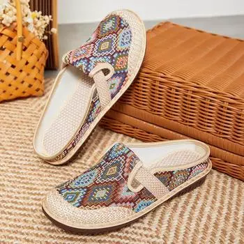 CRLAYDK Retro 2024 Летние женские повседневные туфли в богемном стиле с плетением Slip On Travel Slides Flats Женские домашние кроссовки для ходьбы на открытом воздухе 36