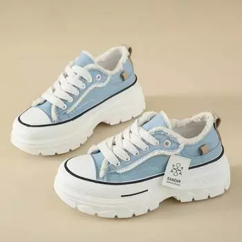 CRLAYDK Summer New Women s Canvas Platform Chunky Shoes Low Top Platform Fashion Casual Sneakers Wedge Ladies Walking Tennis 35