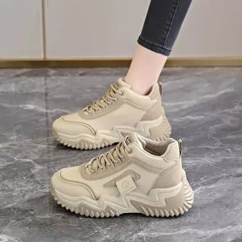 CRLAYDK Women s Platform Chunky Sneakers Wedge High Top Lace Up Shoes Increase Fashion PU Leather Walking Tennis for Girls 35