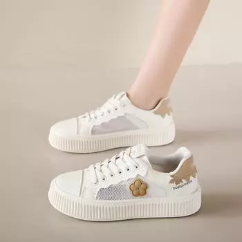 CRLAYDK Women s Summer Mesh Skate Shoes Floral White Comfort Sneakers Fashion Casual Lace Up Flats Cute Low Top Walking Tennis 35