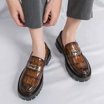 Crocodile pattern casual style men s shoes outdoors Slip on Leather Shoes Plus Size for Men Wedding Party Elevated casual 38 чёрный