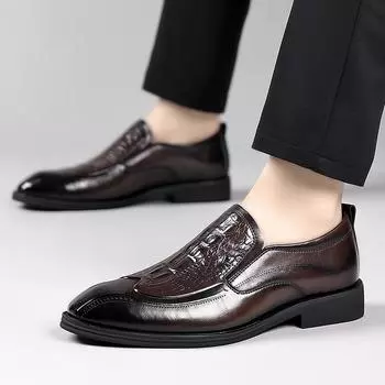 Crocodile pattern comfortable soft sole men s casual leather shoes All-Match Casual Shock-Absorbing Wear-Resistant Footwear 38 чёрный