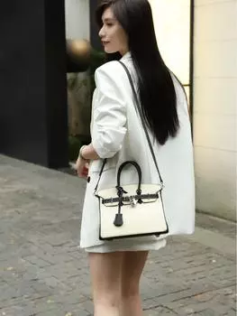 Cross Border High-end Platinum Bag Натуральная кожаная женская сумка Большая вместимость Контрастная цветная сумка через плечо 25x15x21cm чёрный