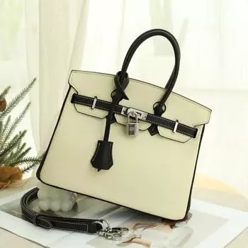 Cross Border High-end Platinum Bag Натуральная кожаная женская сумка Большая вместимость Контрастная цветная сумка через плечо 25x15x21cm чёрный