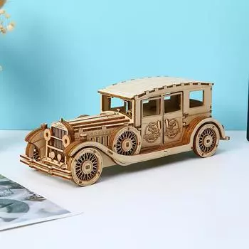 Cross-border New 3D Three-dimensional Wood Puzzle Children s Toy Classic Car Three-dimensional Wood Puzzle Desktop Ornaments жёлтый
