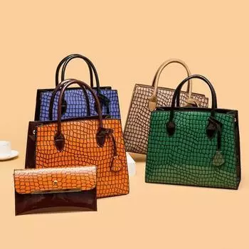 Cross Border Trend Новая модная женская сумка из двух предметов с лаковой кожей и каменным узором Женская ручная сумка через плечо на одно плечо оптом